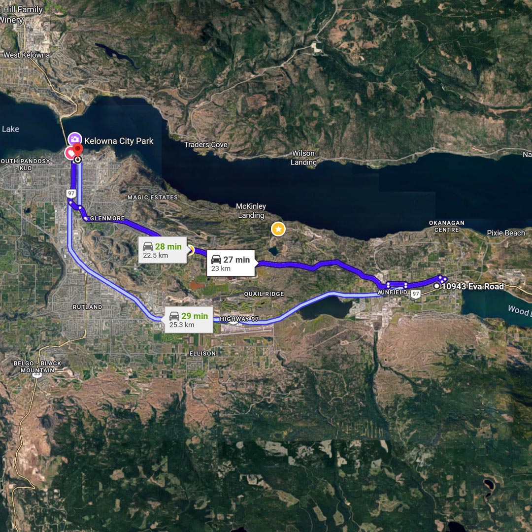 distance to downtown kelowna from lake country acreage for sale