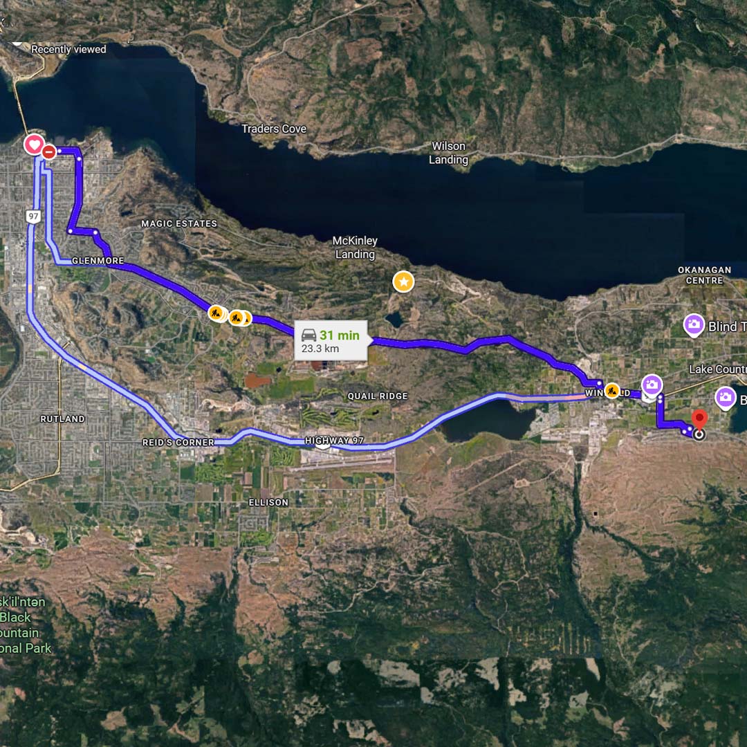 oyama to downtown kelowna driving